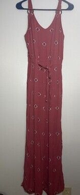 Dusty Rose Floral Jumpsuit Sleeveless Pocket Belted Boho Cottagecore NoBo Medium